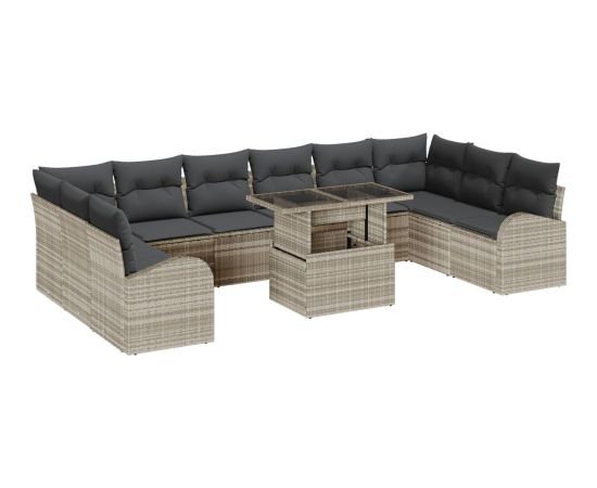 vidaXL Zestaw sofy ogrodowej z poduszkami jasnoszary poli rattan - 11 elementów Dārza mēbeļu komplekti