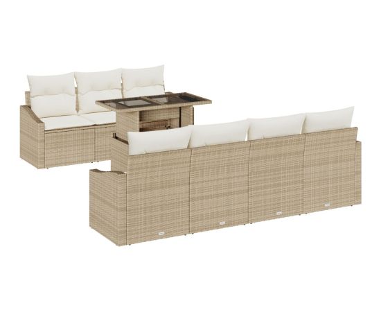 vidaXL Zestaw Sof Ogrodowych w 8 Częściach z Poduszkami Beżowy Poli Rattan Dārza mēbeļu komplekti