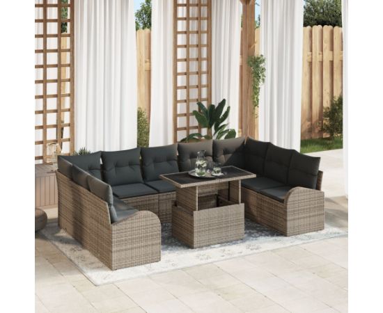 vidaXL 10-częściowy Zestaw Sof Ogrodowych z Poduszkami Szary Poly Rattan Dārza mēbeļu komplekti