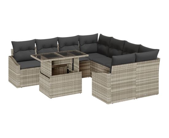 vidaXL Zestaw Sof Ogrodowych 9 Części Z Poduszkami Jasnoszary Polirattan Dārza mēbeļu komplekti