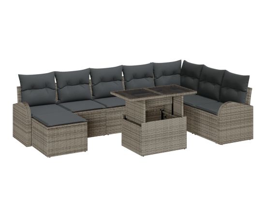 vidaXL 9-częściowy zestaw sof ogrodowych z poduszkami szary polirattan Dārza mēbeļu komplekti