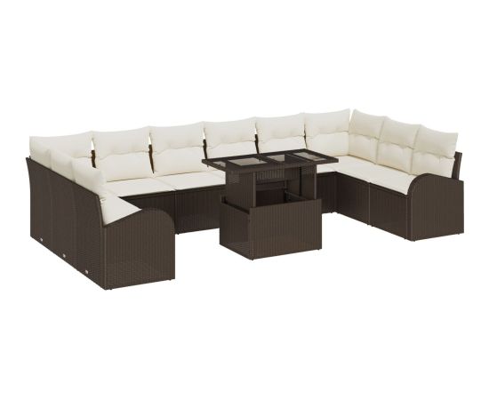 vidaXL Zestaw kanap ogrodowych  z poduszkami w brązowym rattanie poli, 11 elementów Dārza mēbeļu komplekti