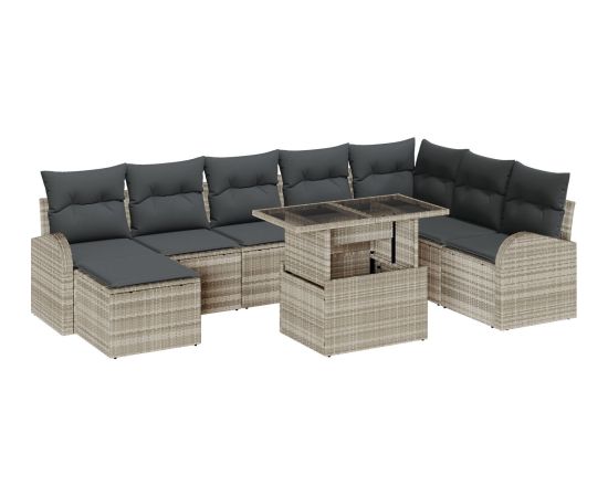 vidaXL Zestaw sof ogrodowych 9-elementowy z poduszkami jasnoszary polirattan Dārza mēbeļu komplekti