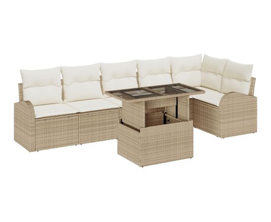 vidaXL 7-częściowy zestaw sof do ogrodu  z poduszkami Beżowy z polirattanu Dārza mēbeļu komplekti