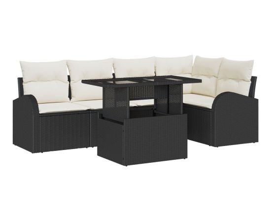 vidaXL 6-elementowy Zestaw Sofowy do Ogrodu z Poduszkami Czarny Polirattan Dārza mēbeļu komplekti