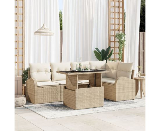 vidaXL 6-częściowy zestaw sof ogrodowych z poduszkami Beżowy Polirattan Dārza mēbeļu komplekti