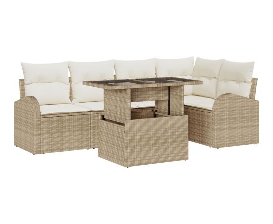 vidaXL 6-częściowy zestaw sof ogrodowych z poduszkami Beżowy Polirattan Dārza mēbeļu komplekti