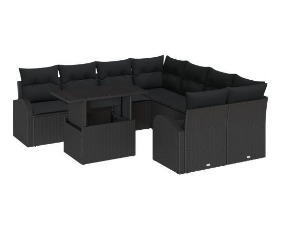 vidaXL 9-częściowy zestaw sof ogrodowych z poduszkami czarny rattan Dārza mēbeļu komplekti