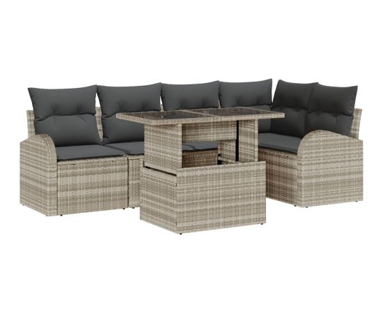 vidaXL 6-częściowy zestaw sof ogrodowych z poduszkami w jasnoszarym polirattanie Dārza mēbeļu komplekti