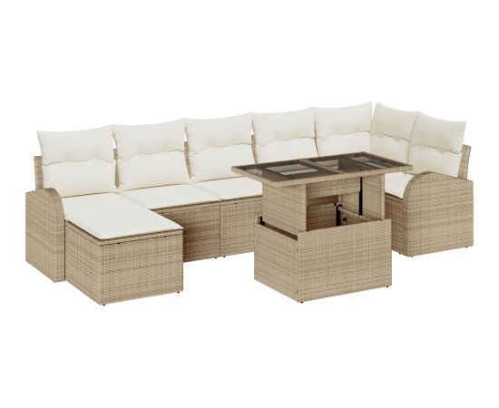 vidaXL Zestaw sofy 8-elementowej  z poduszkami beżowy polirattan Dārza mēbeļu komplekti