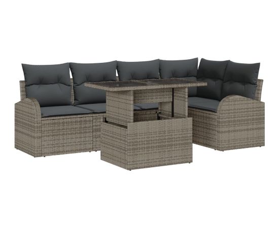 vidaXL Zestaw ogrodowy  6 części z poduszkami Szary Polirattan Dārza mēbeļu komplekti