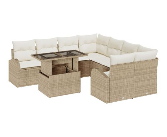vidaXL Zestaw 9-częściowy sofy ogrodowe z poduszkami Beżowy Polirattan Dārza mēbeļu komplekti