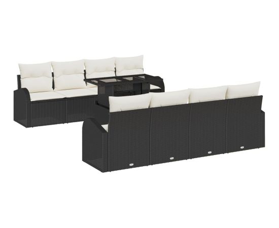 vidaXL 9-elementowy zestaw kanap ogrodowych z poduszkami czarny polirattan Dārza mēbeļu komplekti