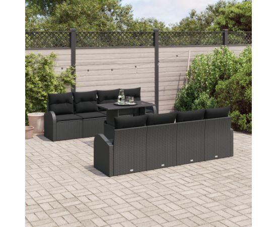 vidaXL 9-częściowy zestaw kanap ogrodowych  z poduszkami czarnym polirattanem Dārza mēbeļu komplekti