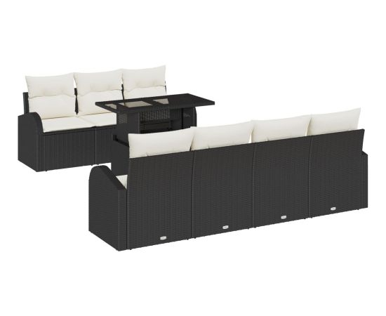 vidaXL Zestaw 8-częściowy sof ogrodowych z poduszkami czarny polirattan Dārza mēbeļu komplekti