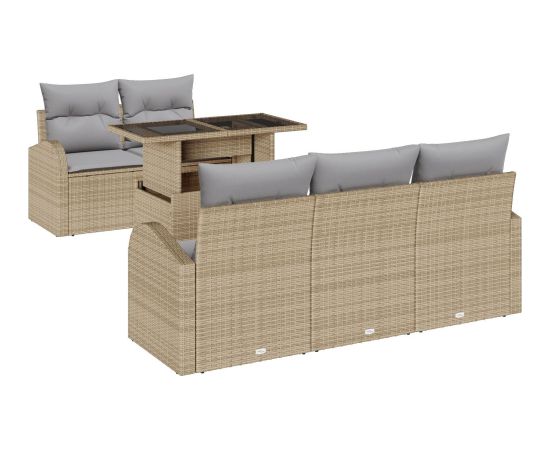 vidaXL 6-częściowy zestaw sof ogrodowych z poduszkami Beżowy Polirattan Dārza mēbeļu komplekti