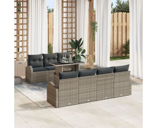 vidaXL 8-elementowy zestaw sof ogrodowych  z poduszkami Szary Poli Rattan Dārza mēbeļu komplekti