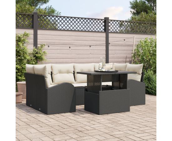 vidaXL 7 Częściowy Zestaw Sof Ogrodowych z Poduszkami Czarnego Rattanu Dārza mēbeļu komplekti