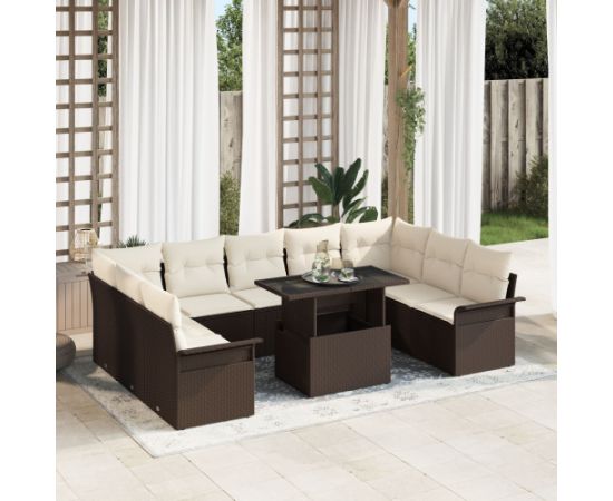 vidaXL 10-częściowy zestaw sof ogrodowych z poduszkami Brązowy poli rattan Dārza mēbeļu komplekti