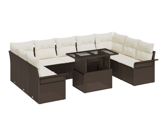 vidaXL 10-częściowy zestaw sof ogrodowych z poduszkami Brązowy poli rattan Dārza mēbeļu komplekti