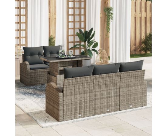 vidaXL Zestaw sofy ogrodowej  6 części z poduszkami Szary Polirattan Dārza mēbeļu komplekti