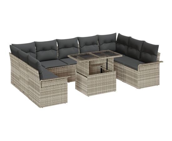 vidaXL 10-częściowy Zestaw Sof Ogrodowych z Szarymi Poduszkami Polirattan Dārza mēbeļu komplekti