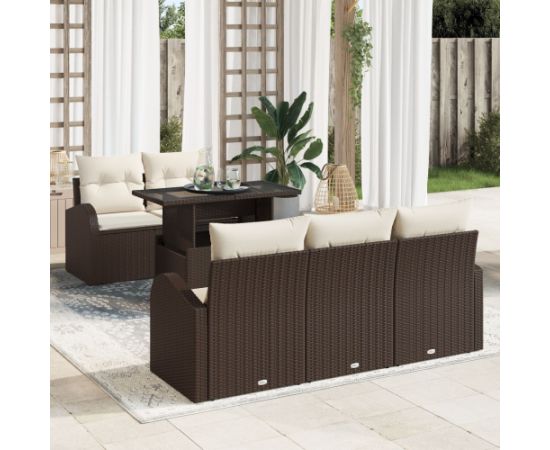 vidaXL Zestaw ogrodowy 6 części z poduszkami Brązowy Polirattan Dārza mēbeļu komplekti