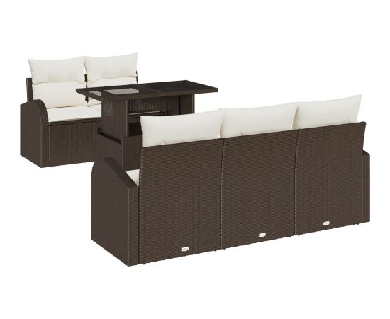 vidaXL Zestaw ogrodowy 6 części z poduszkami Brązowy Polirattan Dārza mēbeļu komplekti