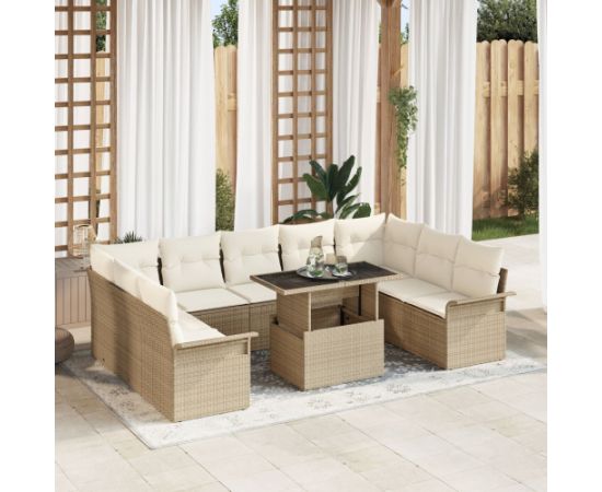 vidaXL Zestaw 10 sztuk sof ogrodowych z poduszkami Beżowy Polirattan Dārza mēbeļu komplekti