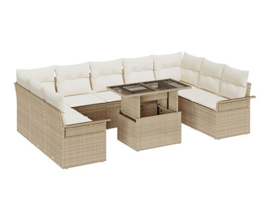 vidaXL Zestaw 10 sztuk sof ogrodowych z poduszkami Beżowy Polirattan Dārza mēbeļu komplekti