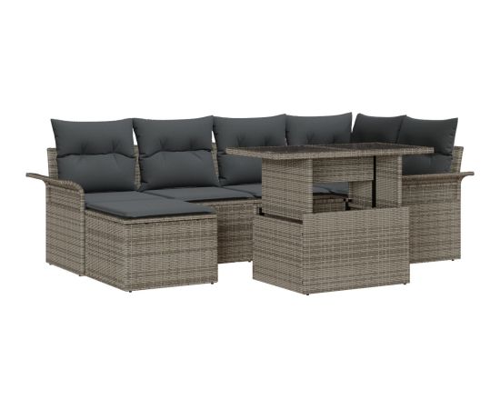 vidaXL Zestaw sof ogrodowych  7 częściowy z poduszkami szary poly rattan Dārza mēbeļu komplekti