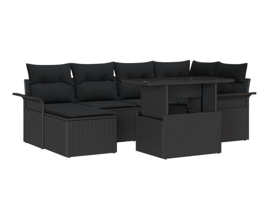 vidaXL Zestaw Sof Ogrodowych 7-częściowy z Poduszkami Czarny Polirattan Dārza mēbeļu komplekti