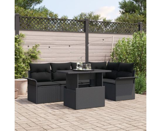 vidaXL Zestaw sof ogrodowych  6-częściowy z poduszkami czarny polirattan Dārza mēbeļu komplekti