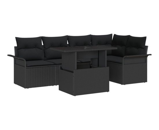 vidaXL Zestaw sof ogrodowych  6-częściowy z poduszkami czarny polirattan Dārza mēbeļu komplekti