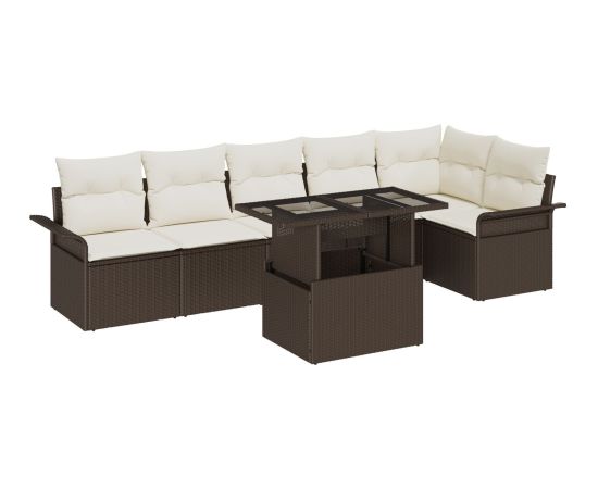 vidaXL Zestaw ogrodowy  7-częściowy z poduszkami Brązowy Polirattan Dārza mēbeļu komplekti