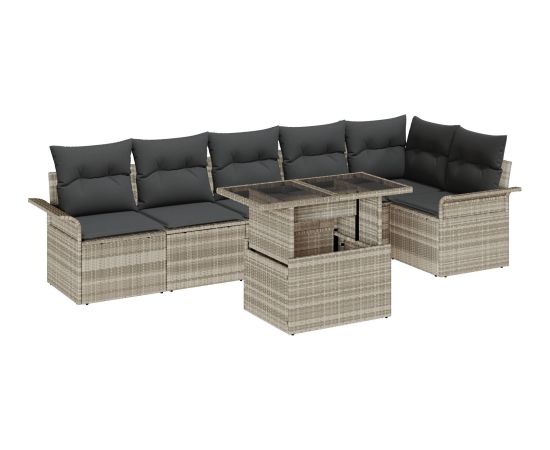 vidaXL Zestaw sof ogrodowych 7 części z poduszkami jasnoszary poli rattan Dārza mēbeļu komplekti