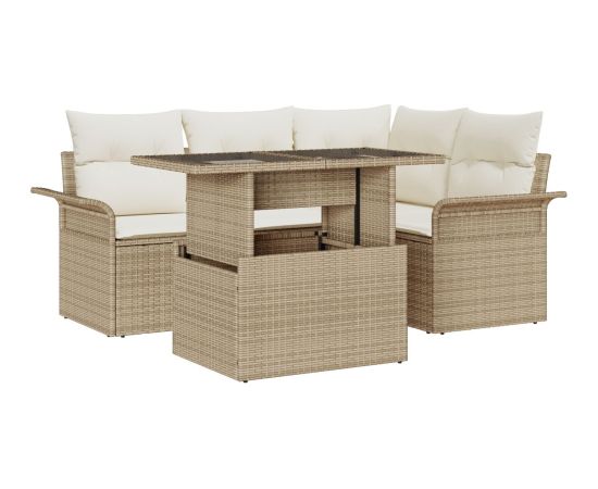 vidaXL Zestaw sof ogrodowych  5 części z poduszkami Beżowy Poliester Rattan Dārza mēbeļu komplekti