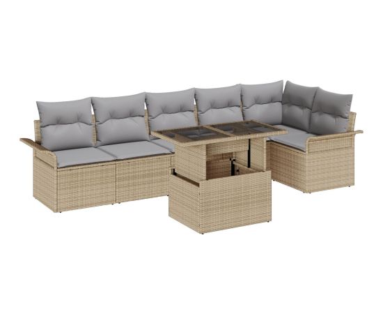 vidaXL Zestaw sofy ogrodowej  7 części z poduszkami Beżowy Poly Rattan Dārza mēbeļu komplekti