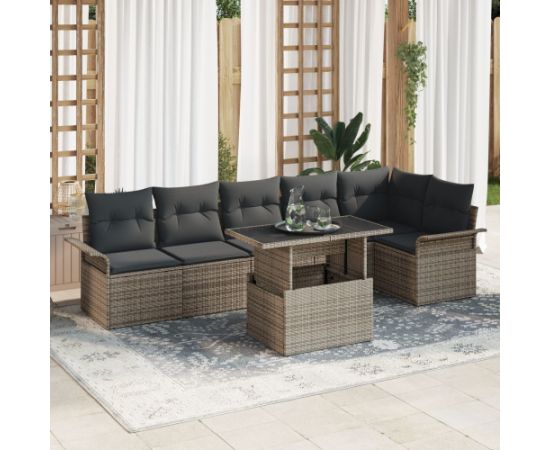 vidaXL 7-częściowy zestaw sof ogrodowych z poduszkami Szary Polirattan Dārza mēbeļu komplekti