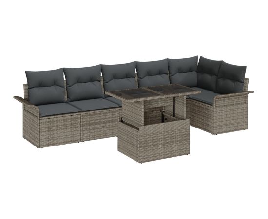 vidaXL 7-częściowy zestaw sof ogrodowych z poduszkami Szary Polirattan Dārza mēbeļu komplekti