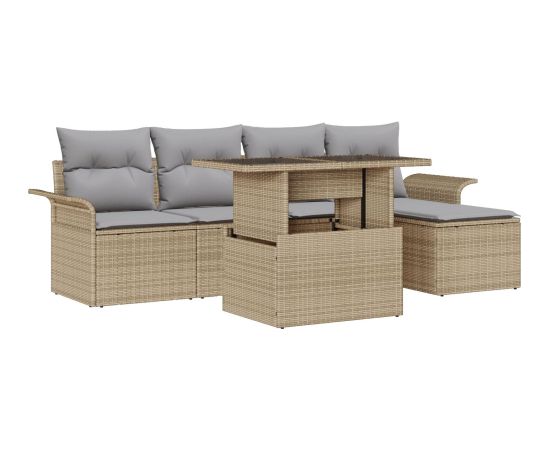 vidaXL Zestaw 6-osobowy sof ogrodowych z poduszkami Beżowy rattan Dārza mēbeļu komplekti