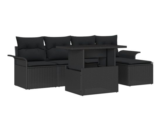 vidaXL 6-Częściowy Zestaw Sof Ogrodowych z Poduszkami Czarny Polirattan Dārza mēbeļu komplekti