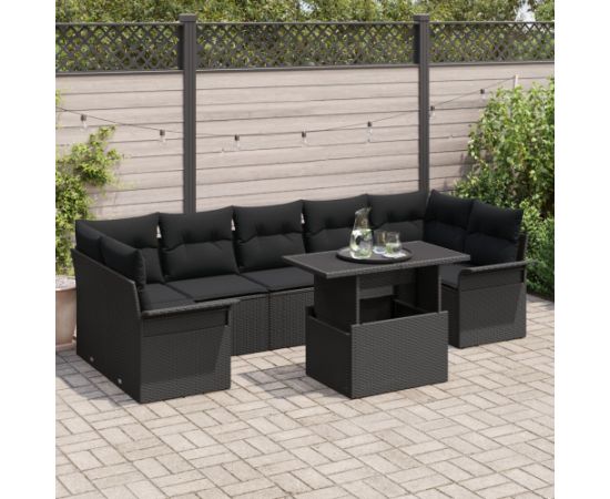 vidaXL 8-częściowy zestaw sof ogrodowych z poduszkami Czarny Polirattan Dārza mēbeļu komplekti