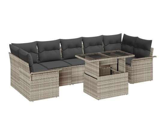 vidaXL 8 Elementowy Zestaw Sof Ogrodowych z Poduszkami Jasnoszary Polirattan Dārza mēbeļu komplekti