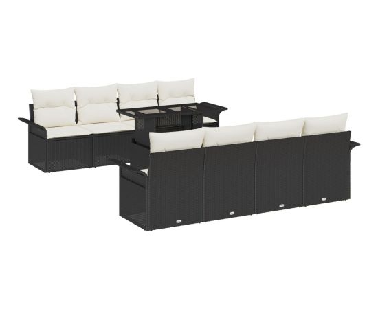 vidaXL 9-częściowy zestaw sof ogrodowych z poduszkami czarny rattan polietylenowy Dārza mēbeļu komplekti