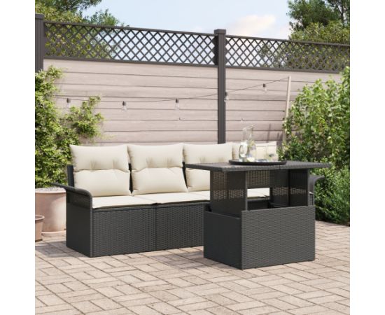 vidaXL 5-częściowy zestaw sof ogrodowych  z poduszkami, czarny, polirattan Dārza mēbeļu komplekti