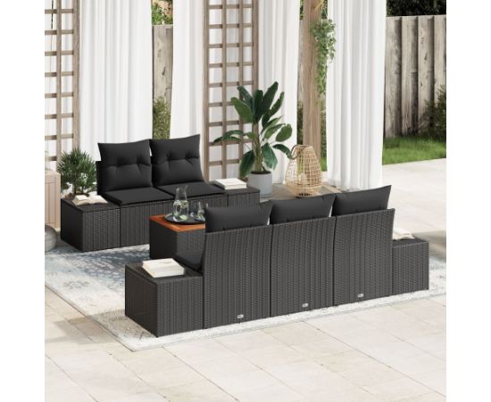 vidaXL Zestaw 6 Częściowych Sof Ogrodowych z Poduszkami Czarny Polirattan Akacja Dārza mēbeļu komplekti