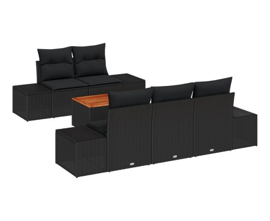 vidaXL Zestaw 6 Częściowych Sof Ogrodowych z Poduszkami Czarny Polirattan Akacja Dārza mēbeļu komplekti