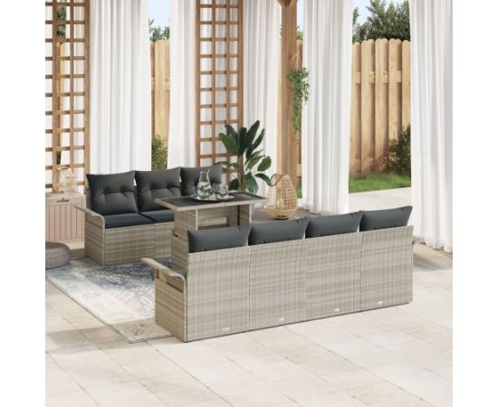 vidaXL Zestaw 8 Częściowy Sof Ogrodowych z Poduszkami Jasnoszary Polirattan Dārza mēbeļu komplekti