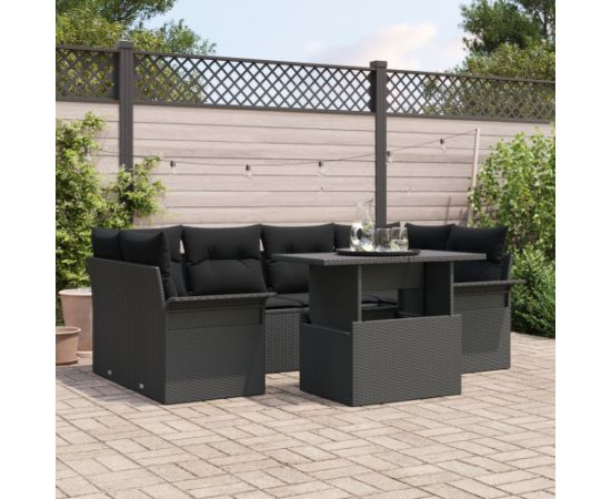 vidaXL Zestaw sof ogrodowych z poduszkami 7-częściowy czarny polirattan Dārza mēbeļu komplekti